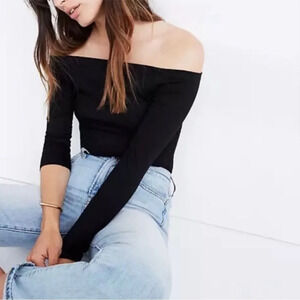 Madewell Black Ribbed Off The Shoulder Bodysuit
